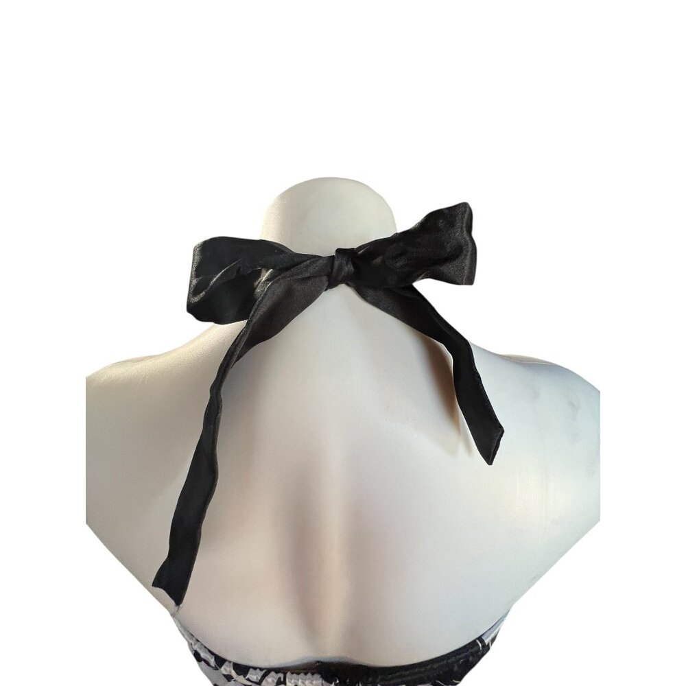 Ruby Rox Womens Halter Dress Size M Satin Floral Black & White Lined with ruffle - Picture 9 of 15